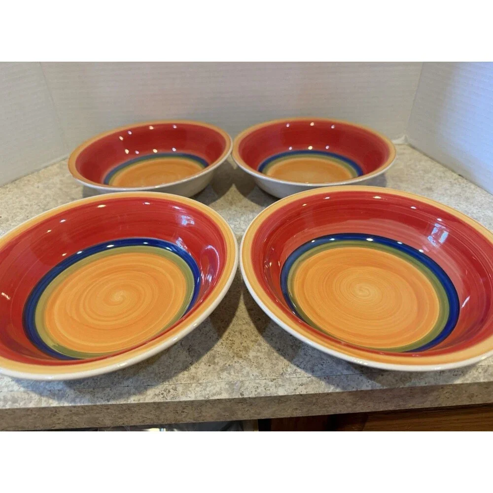 Royal Norfolk Rainbow Swirl Stoneware Soup Bowls Set of 4 7” Hand Painted